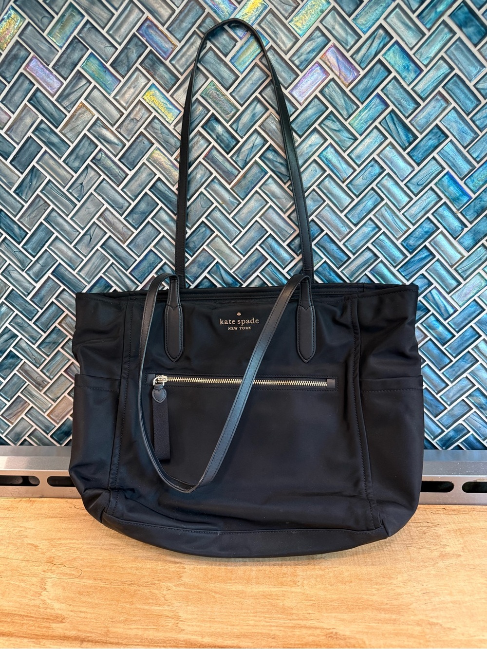 kate spade Black Nylon Tote with Front Zip Pocket and Dual Straps- travel